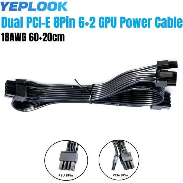 Alt view image 2 of 7 - YEPLOOK PCIe Dual 8Pin 6+2 GPU Power Cable for Corsair AX1200 1200W Gold Modular Power, 18AWG Tinned Copper Flat Wire, 60+20 CM / 23.62+7.87 inch/ 1.97+0.66 ft.