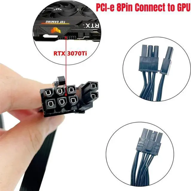 Alt view image 6 of 7 - YEPLOOK PCIe 8Pin 6+2Pin Single 8Pin Flat GPU Power Cable for Corsair AX1200 1200W Modular Power, 18AWG Tinned Copper Wire, 60 CM/ 23.6in/1.97ft.