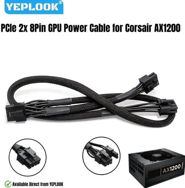 Main image of YEPLOOK PCIe Dual 8Pin 6+2Pin Sleeved Net GPU Power Cable for Corsair AX1200 1200W Gold Modular Power Only, 18AWG Braided Mesh Cable, 60+20 CM / 23.62+7.87 inch/ 1.97+0.66 ft.