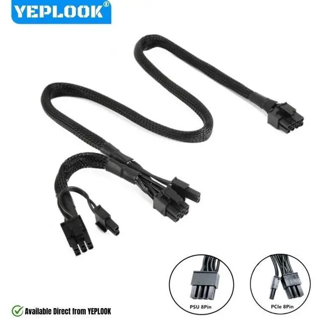 Alt view image 2 of 7 - YEPLOOK PCIe Dual 8Pin 6+2Pin Sleeved Net GPU Power Cable for Corsair AX1200 1200W Gold Modular Power Only, 18AWG Braided Mesh Cable, 60+20 CM / 23.62+7.87 inch/ 1.97+0.66 ft.