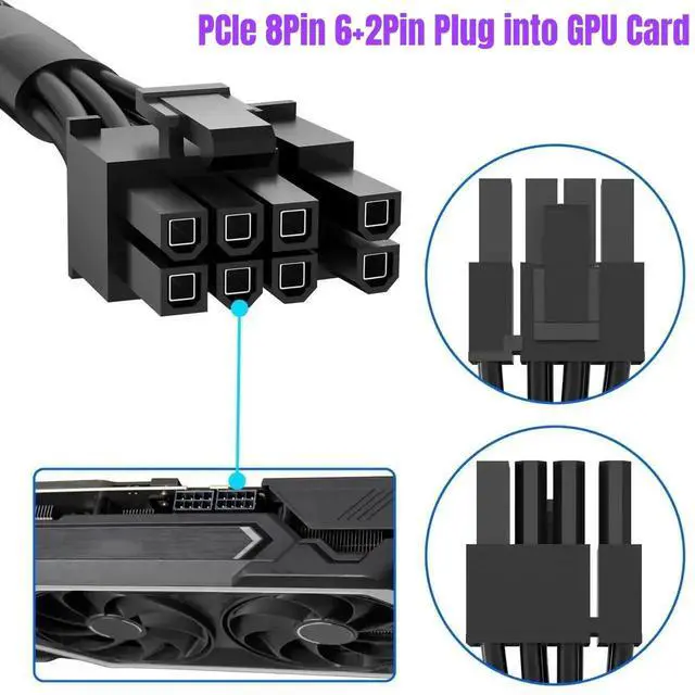 Alt view image 6 of 7 - YEPLOOK PCIe Dual 8Pin 6+2Pin Sleeved Net GPU Power Cable for Corsair AX1200 1200W Gold Modular Power Only, 18AWG Braided Mesh Cable, 60+20 CM / 23.62+7.87 inch/ 1.97+0.66 ft.