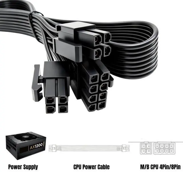 Alt view image 4 of 7 - YEPLOOK CPU Power Cable PSU 8Pin to 8Pin 4+4Pin EPS/ATX12V for Corsair AX1200 1200W Gold Modular Power, 60CM/ 23.6in/1.97ft 18AWG Flat Tinned Copper Cable