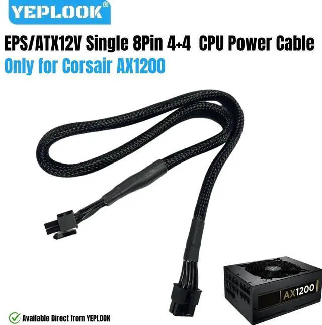 Main image of YEPLOOK CPU Power Cable Sleeved Net, EPS/ATX12V Single 8Pin 4+4Pin for Corsair AX1200 1200W Gold Modular Power, 18AWG Tinned Copper Wire 60 CM/ 23.6in/1.97ft