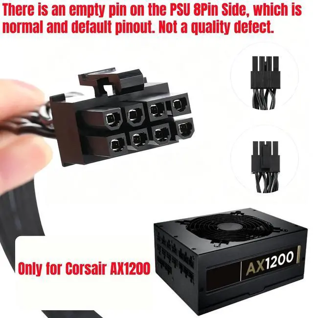 Alt view image 5 of 7 - YEPLOOK CPU Power Cable PSU 8Pin to 8Pin 4+4Pin EPS/ATX12V for Corsair AX1200 1200W Gold Modular Power, 60CM/ 23.6in/1.97ft 18AWG Flat Tinned Copper Cable