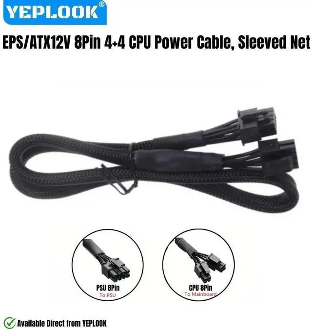Alt view image 4 of 7 - YEPLOOK CPU Power Cable Sleeved Net, EPS/ATX12V Single 8Pin 4+4Pin for Corsair AX1200 1200W Gold Modular Power, 18AWG Tinned Copper Wire 60 CM/ 23.6in/1.97ft