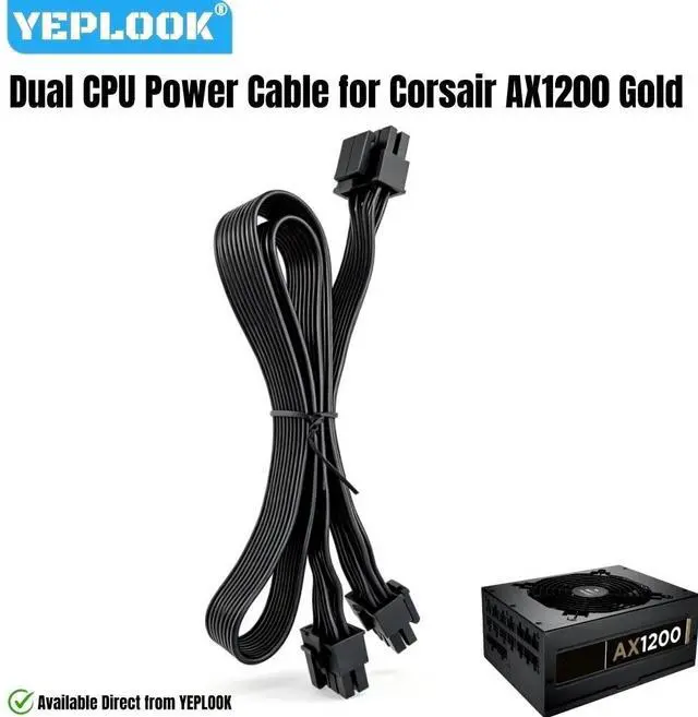 Main image of YEPLOOK Dual 8Pin (4+4) CPU Power Cable for Corsair AX1200 1200W Gold Modular Power, 2x 8Pin EPS/ATX12V, 18AWG Tinned Copper Flat Cable 60+20 CM / 1.97+0.66ft. / 23.62+7.87inch.