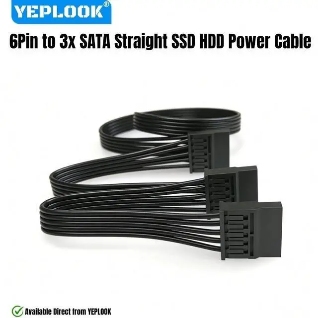 Alt view image 3 of 7 - YEPLOOK 3x SATA for Corsair AX1200 Gold, 6-Pin to 3 SATA Male Straight HDD SSD Power Supply Cable for Corsair AX1200 GOLD Modular Power, 18AWG Tinned Copper Wire 50+15+15 CM