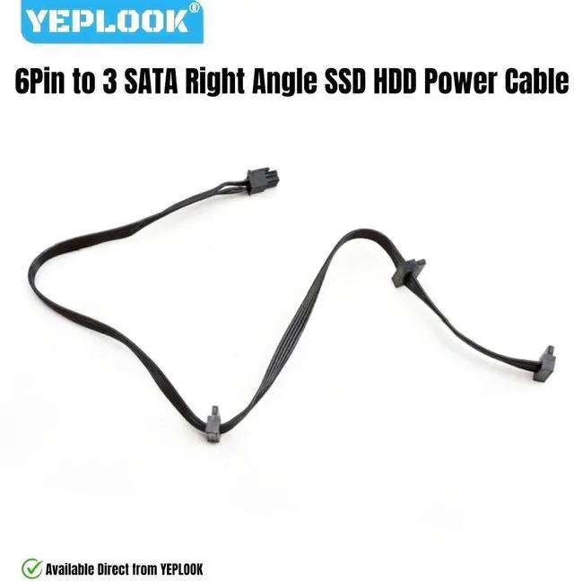 Alt view image 3 of 7 - YEPLOOK 6Pin to 3 SATA Male Angle for Corsair AX1200 1200W GOLD, HDD SSD Power Cable for Corsair Professional Series AX1200 Gold Modular Power, 18AWG Tinned Copper Wire 50+15+15 CM