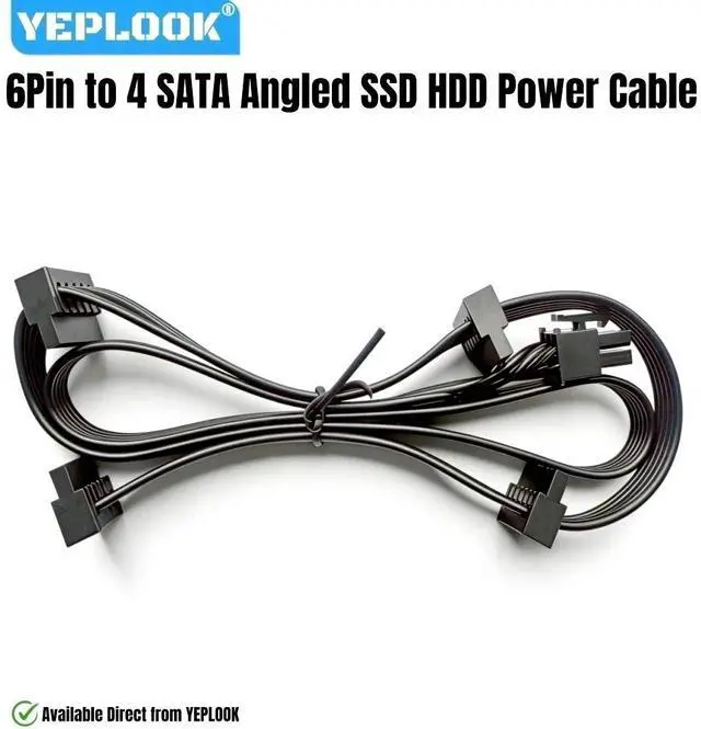 Alt view image 2 of 7 - YEPLOOK 6Pin to 4x SATA Male Right Angle for Corsair AX1200 1200W GOLD, SSD HDD Power Cable for Corsair Professional Series AX1200 Gold, 50+15+15+15 CM 18AWG Tinned Copper Wire