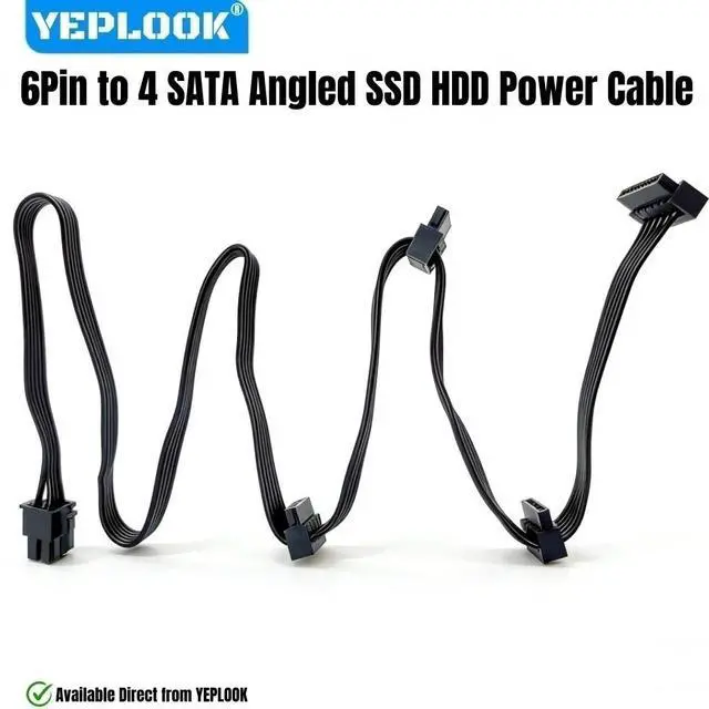 Alt view image 4 of 7 - YEPLOOK 6Pin to 4x SATA Male Right Angle for Corsair AX1200 1200W GOLD, SSD HDD Power Cable for Corsair Professional Series AX1200 Gold, 50+15+15+15 CM 18AWG Tinned Copper Wire