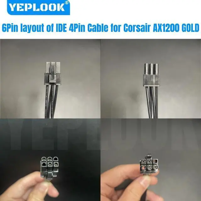 Alt view image 2 of 7 - YEPLOOK 6Pin to 3x IDE 4Pin Straight for Corsair AX1200 Gold, PATA PERIF Peripheral Power Cable for Corsair Professional AX1200 GOLD Modular Power PSU, 50+15+15 CM 18AWG Tinned Copper Wire