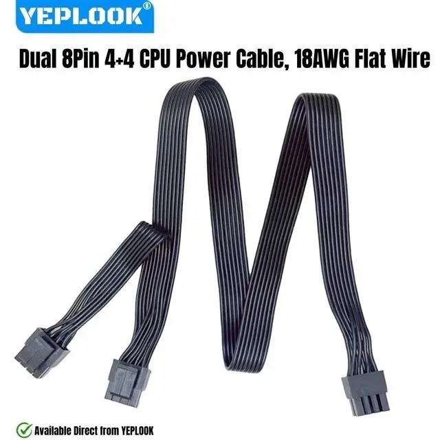 Alt view image 4 of 7 - YEPLOOK Dual 8Pin (4+4) CPU Power Cable for Corsair AX1200 1200W Gold Modular Power, 2x 8Pin EPS/ATX12V, 18AWG Tinned Copper Flat Cable 60+20 CM / 1.97+0.66ft. / 23.62+7.87inch.