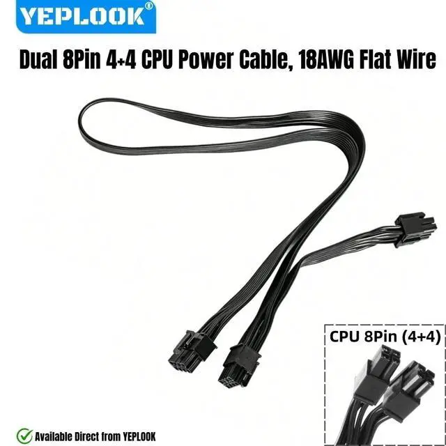 Alt view image 5 of 7 - YEPLOOK Dual 8Pin (4+4) CPU Power Cable for Corsair AX1200 1200W Gold Modular Power, 2x 8Pin EPS/ATX12V, 18AWG Tinned Copper Flat Cable 60+20 CM / 1.97+0.66ft. / 23.62+7.87inch.