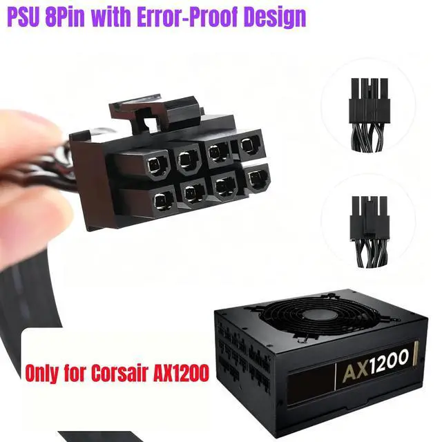 Alt view image 2 of 7 - YEPLOOK Dual 8Pin (4+4) CPU Power Cable for Corsair AX1200 1200W Gold Modular Power, 2x 8Pin EPS/ATX12V, 18AWG Tinned Copper Flat Cable 60+20 CM / 1.97+0.66ft. / 23.62+7.87inch.