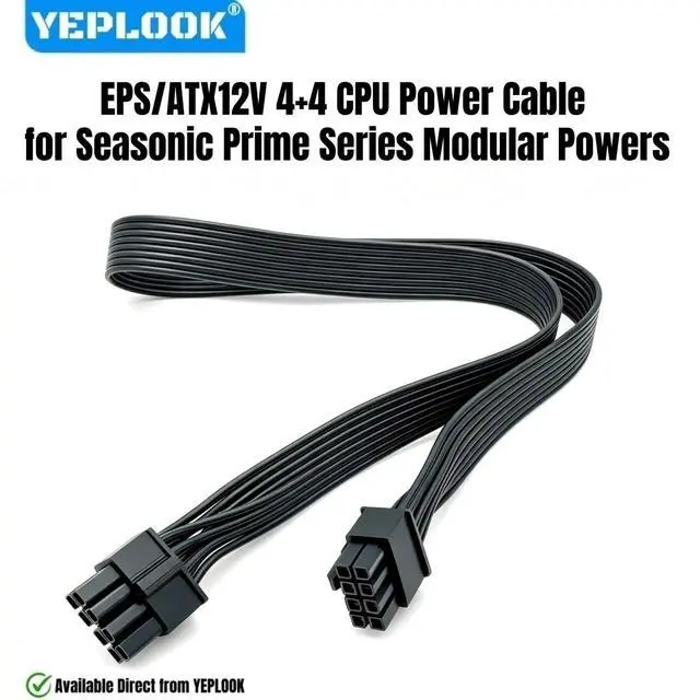Main image of YEPLOOK CPU Power Cable 8Pin 4+4 for Seasonic Prime Titanium/Platinum/Gold/SNOWSILENT 1300W, 1000W, 850W, 750W, 650W, 550W Modular Power
