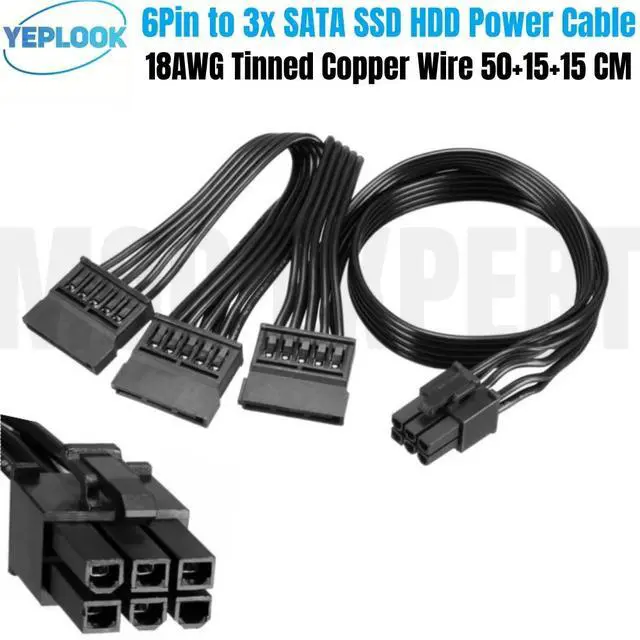 Alt view image 4 of 6 - YEPLOOK 6Pin to 3x SATA Straight SSD HDD Power Cable for Seasonic PRIME Titanium/Platinum/Gold/SNOWSILENT 1300W, 1000W, 850W, 750W, 650W