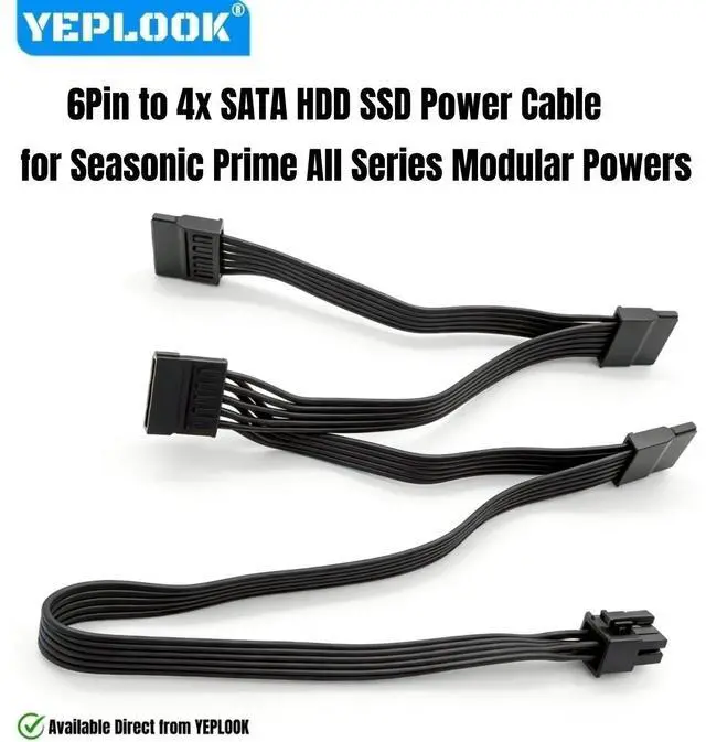 Main image of YEPLOOK HDD SSD Power Cable, 4x SATA Straight for Seasonic PRIME Titanium/Platinum/Gold/SNOWSILENT 550W, 650W, 750W, 850W, 1000W, 1300W