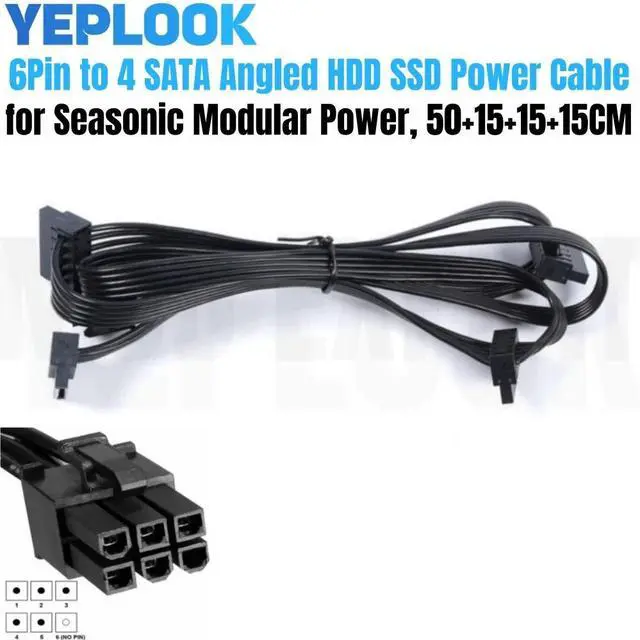 Alt view image 2 of 6 - YEPLOOK 6Pin to 4 SATA Right Angle Power Cable for Seasonic PRIME Titanium/Platinum/Gold/SNOWSILENT 1300W, 1000W, 850W, 750W, 650W, 550W