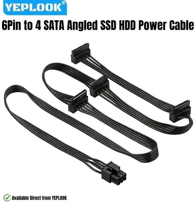 Alt view image 3 of 6 - YEPLOOK 6Pin to 4 SATA Right Angle Power Cable for Seasonic PRIME Titanium/Platinum/Gold/SNOWSILENT 1300W, 1000W, 850W, 750W, 650W, 550W