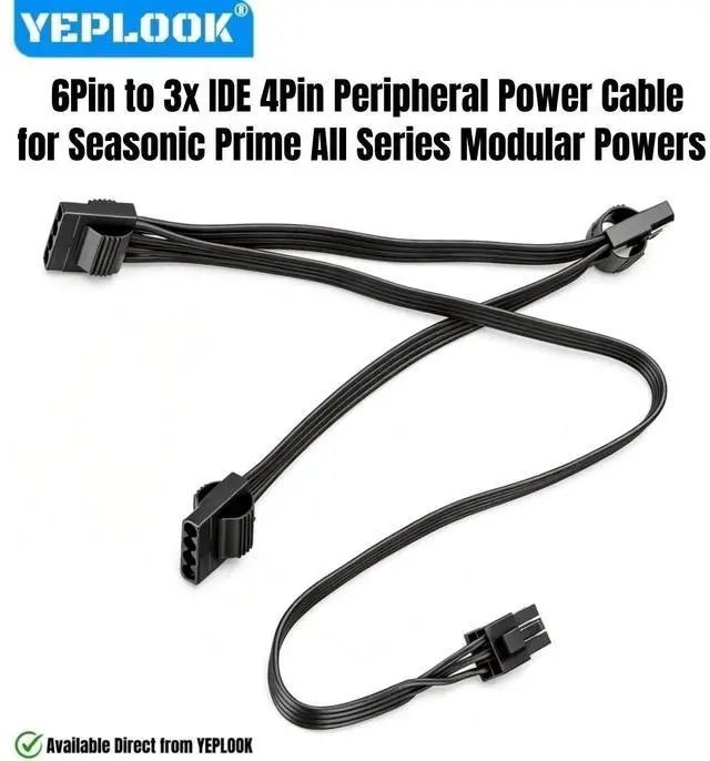 Main image of YEPLOOK 6Pin to 3x IDE 4Pin Peripheral Power Cable for Seasonic PRIME Titanium/Platinum/Gold/SNOWSILENT 1300W, 1000W, 850W, 750W, 650W
