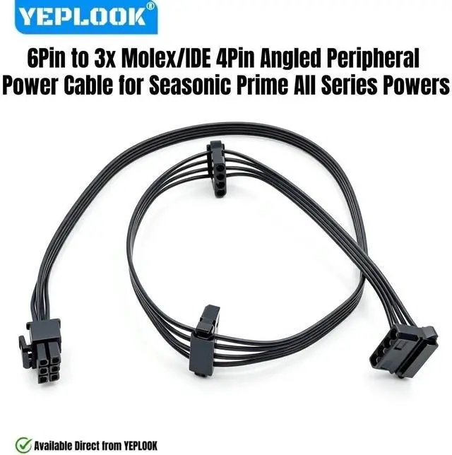 Main image of YEPLOOK 6Pin to 3 Molex/IDE 4Pin Perif PATA Power Cable for Seasonic PRIME Titanium/Platinum/Gold/SnowSilent 1300W/1000W/850W/750W/650W/550W PSU