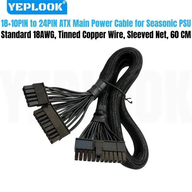 Alt view image 2 of 6 - YEPLOOK M/B Motherboard Power Cable 24Pin ATX for Seasonic PRIME Titanium/Platinum/Gold/SNOWSILENT 1300W, 1000W, 850W, 750W, 650W, 550W