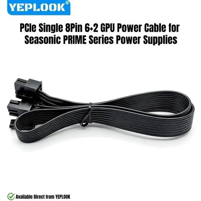 Alt view image 3 of 6 - YEPLOOK Single 8PIN 6+2 PCI-E GPU Power Cable for Seasonic PRIME 1300W, 1000W, 850W, 750W, 650W, 550W Titanium/Platinum/Gold/SnowSilent