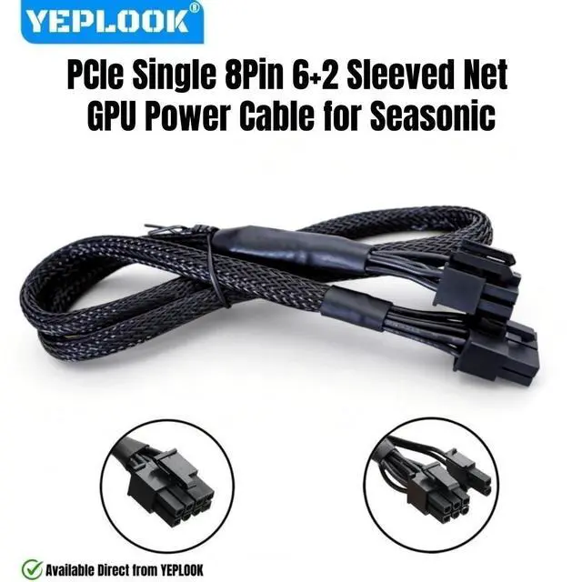 Main image of YEPLOOK GPU Power Cable for Seasonic PRIME, PCIe 6+2Pin Sleeved Net for Titanium/Platinum/Gold/SNOWSILENT 1300W, 1000W, 850W, 750W, 650W