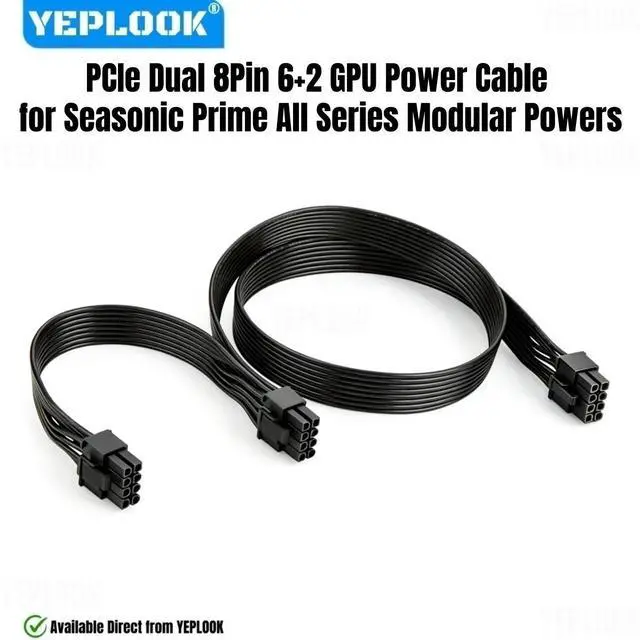 Main image of YEPLOOK PCIe GPU Power Cable Dual 8PIN for Seasonic PRIME Titanium/Platinum/Gold/SNOWSILENT 1300W, 1000W, 850W, 750W, 650W, 550W Modular