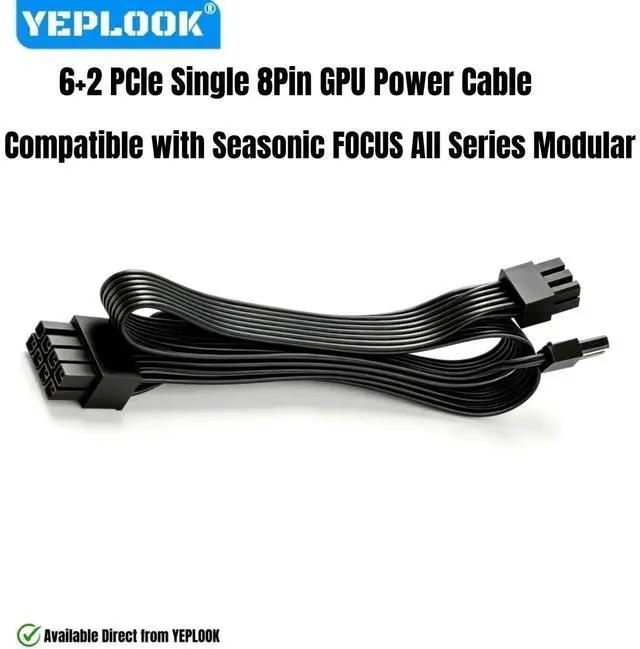 Main image of GPU Power Cable PCI-e 8Pin (6+2) for Seasonic FOCUS Gold & Platinum All Series 1300W, 1000W, 850W, 750W, 650W, 550W Modular PSUs