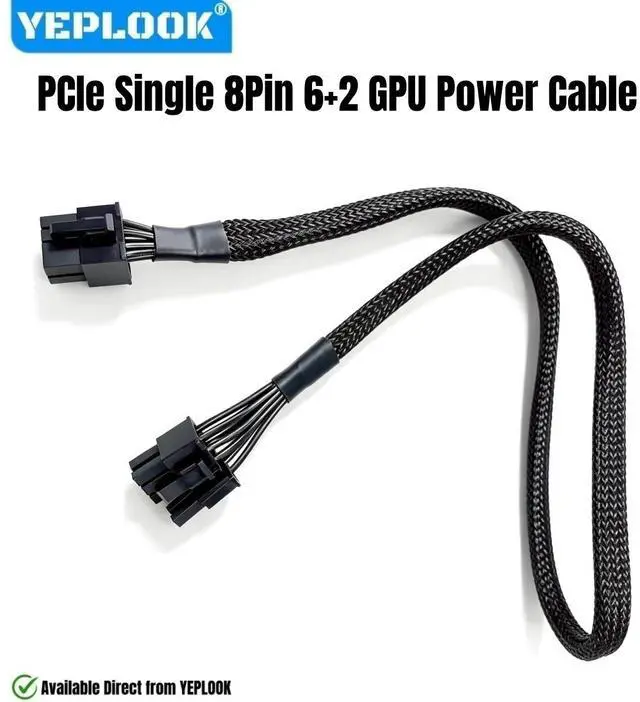 Main image of PCIe GPU Power Cable 8Pin 6+2 Sleeved Net for Seasonic FOCUS Gold & Platinum 550W, 650W, 750W, 850W, 1000W, 1300W Modular Powers
