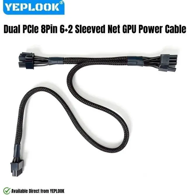 Main image of PCIe 2x 8Pin 6+2 Sleeved Net GPU Power Cable for Seasonic FOCUS 1300W, 1000W, 850W, 750W, 650W, 550W Platinum & Gold Modular PSU