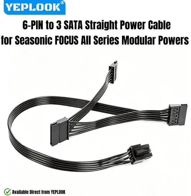 Main image of 6PIN to 3 SATA Straight HDD SSD Power Cable for Seasonic FOCUS 1300W, 1000W, 850W, 750W, 650W, 550W Gold & Platinum Modular PSUs