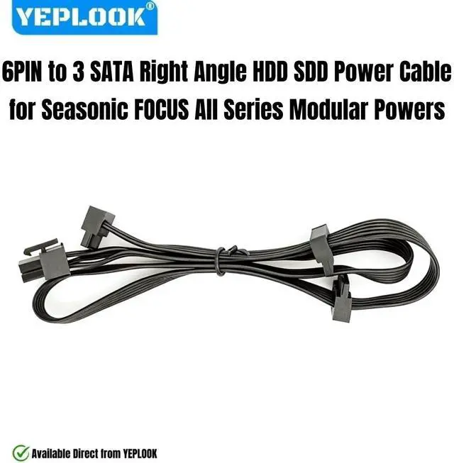 Main image of 6Pin to 3 SATA Angled SSD HDD Power Cable for Seasonic FOCUS Gold & Platinum Modular Powers 550W, 650W, 750W, 850W, 1000W, 1300W