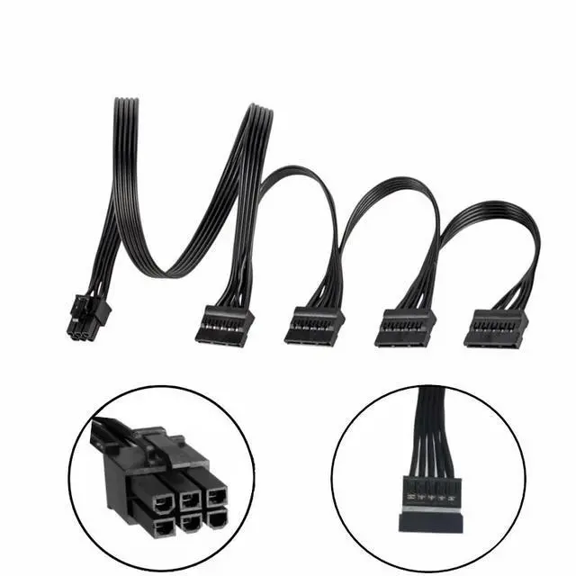 Alt view image 2 of 6 - 6-PIN to 4 SATA Male Straight Power Cable for Seasonic FOCUS Platinum & Gold 550W, 650W, 750W, 850W, 1000W Series Modular Powers