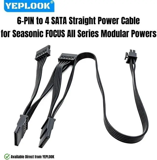 Main image of 6-PIN to 4 SATA Male Straight Power Cable for Seasonic FOCUS Platinum & Gold 550W, 650W, 750W, 850W, 1000W Series Modular Powers