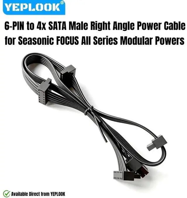 Main image of 6-PIN to 4x SATA Male Right Angle HDD SSD Power Cable for Seasonic FOCUS 1300W, 1000W, 850W, 750W, 650W, 550W Modular Powers