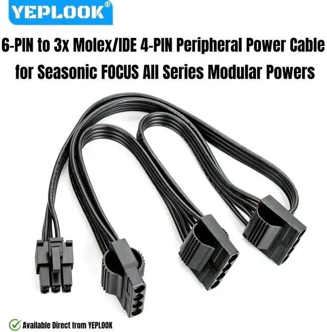 Main image of 6Pin to 3 Molex/IDE Peripheral 4Pin Power Cable for Seasonic FOCUS 1300W, 1000W, 850W, 750W, 650W, 550W GOLD & PLATINUM Modulars