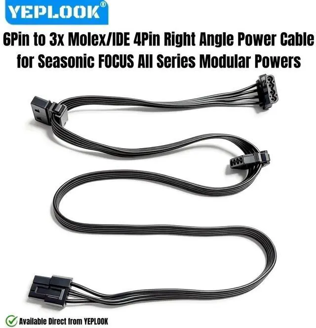 Main image of 6Pin to 3x Molex IDE 4Pin Right Angle PATA Power Cable for Seasonic FOCUS Platinum & Gold 550W, 650W, 750W, 850W, 1000W Modulars