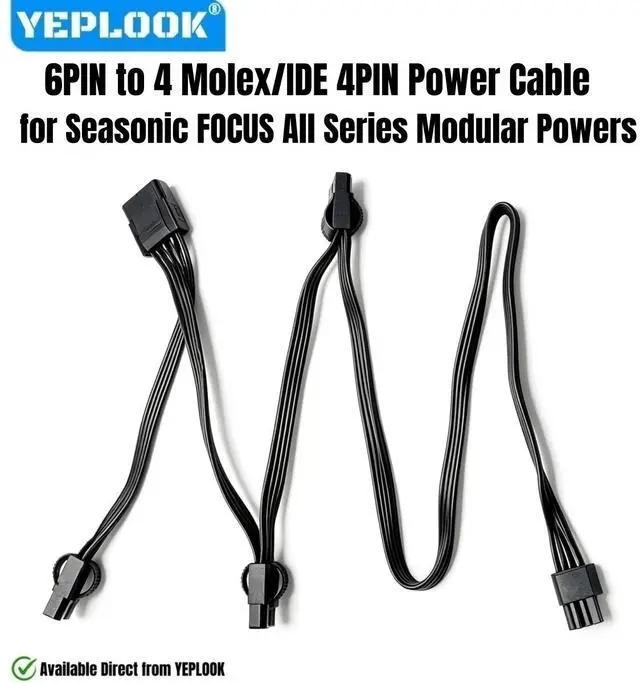Main image of 6Pin to 4 Molex/IDE 4Pin Straight Perif Power Cable for Seasonic FOCUS 1300W, 1000W, 850W, 750W, 650W, 550W Series Modular Power