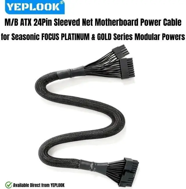 Main image of M/B ATX 24Pin Sleeved Net Motherboard Power Cable for Seasonic FOCUS Platinum & Gold 550W, 650W, 750W, 850W, 1000W Modular Power