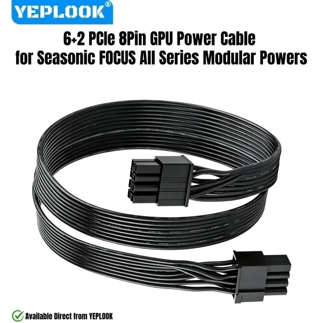 Alt view image 2 of 6 - YEPLOOK GPU Power Cable PCI-e 8Pin 6+2 for Seasonic CORE GC-650/GC-550/GC-500, GM-650/GM-550/GM-500, GX-650/GX-550/GX-500 Modular Powers