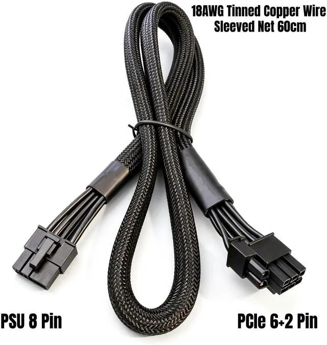 Main image of YEPLOOK GPU Power Cable 6+2 PCI-e Single 8Pin Braided Net for Seasonic CORE GC/GM/GX 650W, 550W, 500W Series Modular Powers, 18AWG 60 CM