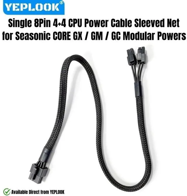 Main image of YEPLOOK CPU Power Cable 4+4 EPS12V/ATX12V for Seasonic CORE 650W, 550W, 500W GX/GC/GM All Series Modular Powers, 18AWG Sleeved Net 60CM