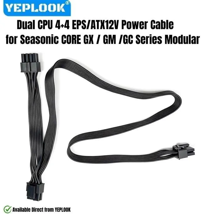 Main image of YEPLOOK Dual CPU 8-PIN (4+4) EPS12V ATX12V Power Cable Compatble with Seasonic CORE GX/GC/GM 650W, 550W, 500W All Series Modular Powers