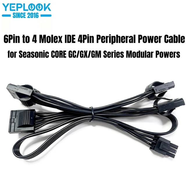 Main image of YEPLOOK 6Pin to 4 Molex IDE 4Pin Straight PATA Peripheral Power Cable for Seasonic CORE GM/GC/GX 650W, 550W, 500W Series Modular Powers