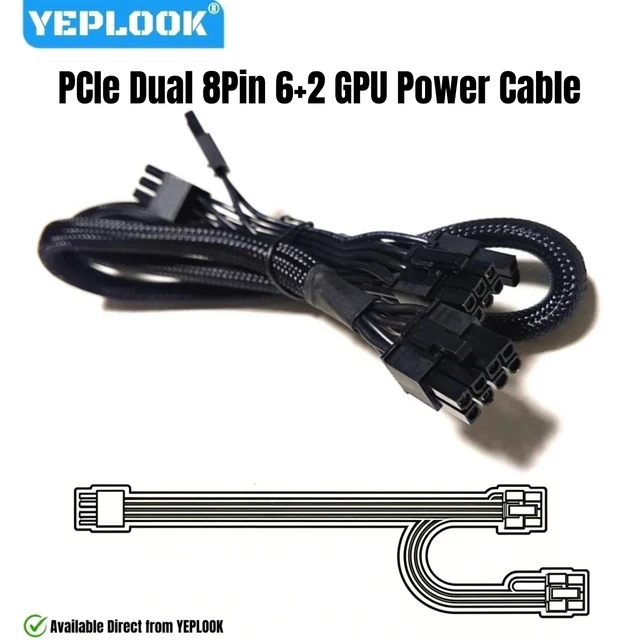 Alt view image 3 of 6 - YEPLOOK PCIe GPU Power Cable Dual 8Pin Sleeved Net for Seasonic VERTEX PX-1200, PX-1000, PX-850, PX-750, GX-1200, GX1000, GX-850, GX-750