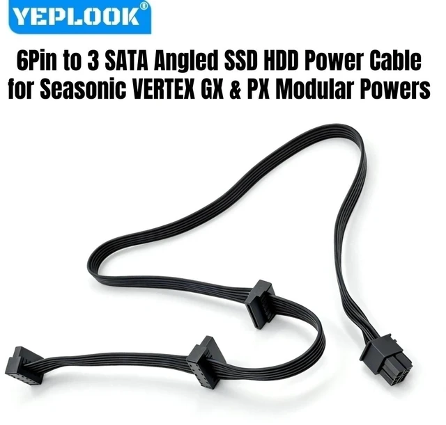 Main image of YEPLOOK 6Pin to 3 SATA Angled Power Cable for Seasonic VERTEX PX-1200/PX-1000/PX-850/PX-750, GX-1200/GX1000/GX-850/GX-750 Modular Powers