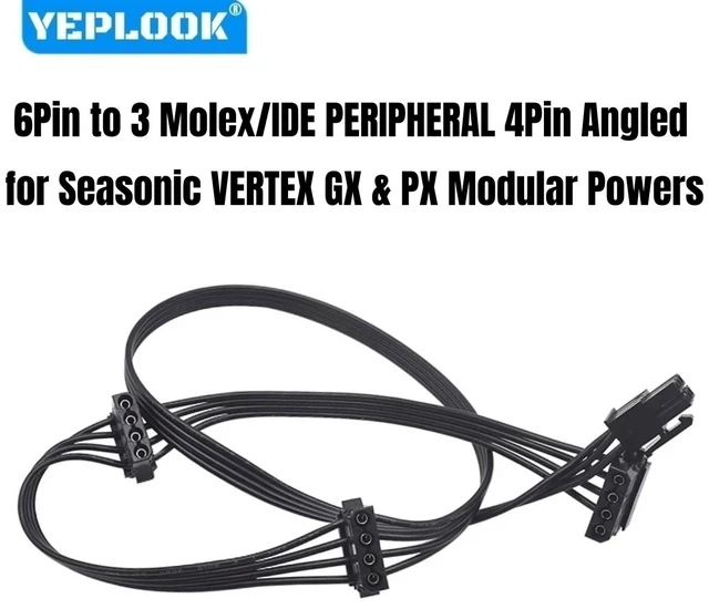 Main image of YEPLOOK 6Pin to 3x Molex 4Pin Angled Peripheral/IDE Power Cable for VERTEX GX GOLD & PX PLATINUM 1200W, 1000W, 850W, 750W Modular Powers