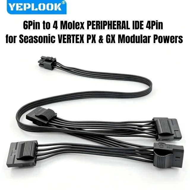 Main image of YEPLOOK 6Pin to 4 Molex 4Pin Peripheral IDE Power Cable for VERTEX 1200W, 1000W, 850W, 750W GX GOLD & PX PLATINUM Series Modular Powers